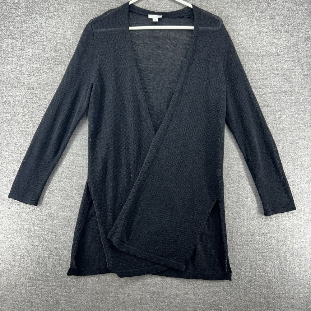 J Jill Open Cardigan Women Size Medium Petite‎ Black Linen Blend Casual